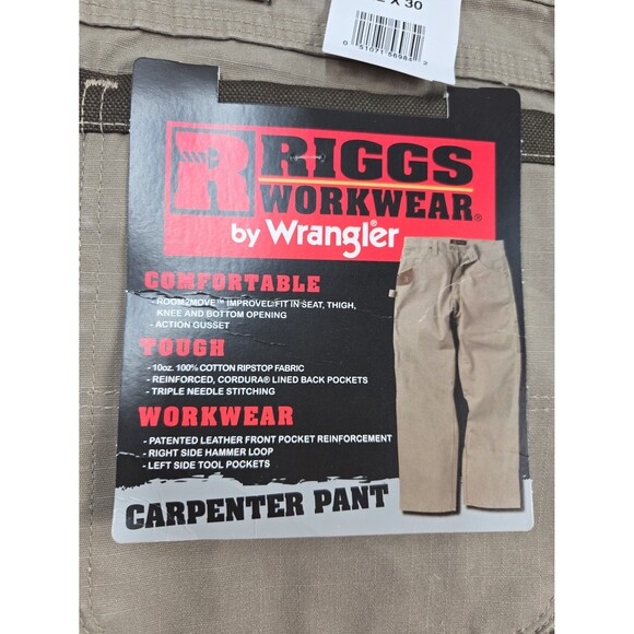 NEW Riggs Workwear by Wrangler Carpenter Pants Rip Stop 42x30 Grey-ish Khaki - Picture 3 of 8